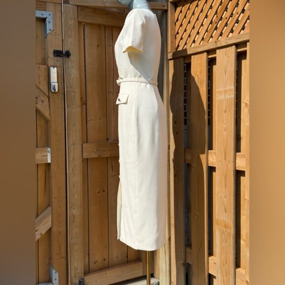 🆕 SELF-PORTRAIT 🧿 BNWOT Cream Ecru Crepe Buttoned Midi Dress, Sz UK 6/ US 2 - Picture 5 of 14